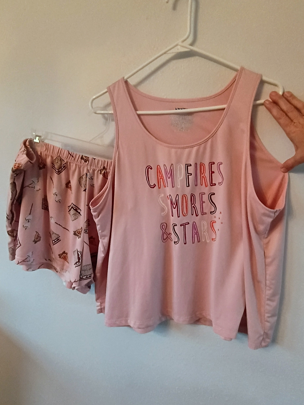 JOYSPUN Pink Campfires Smores Stars Pajama Lounge Set XL Cozy Sleepwear